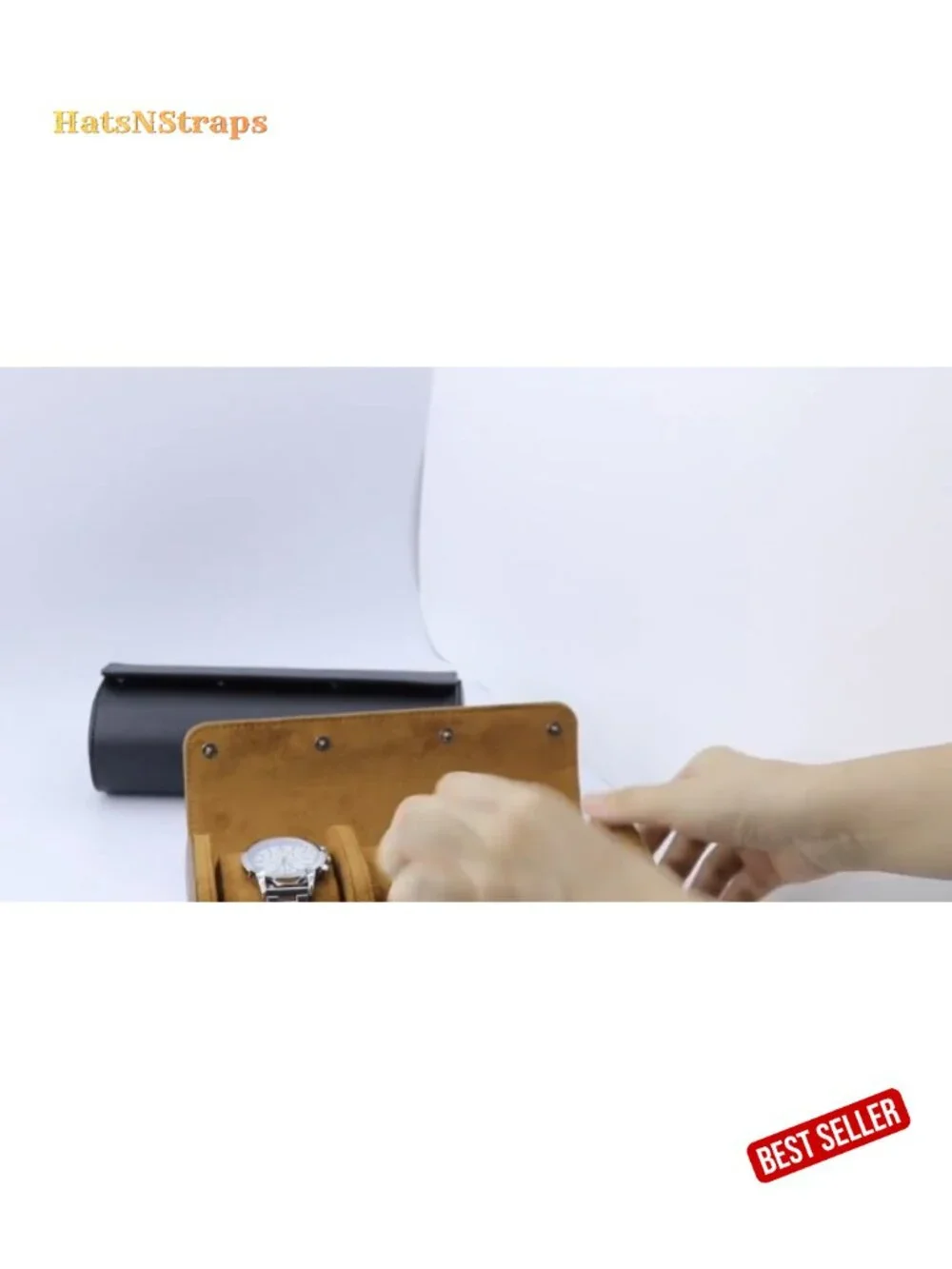 PU Leather 3-Slot Watch Travel Roll Case with Removable Pillows